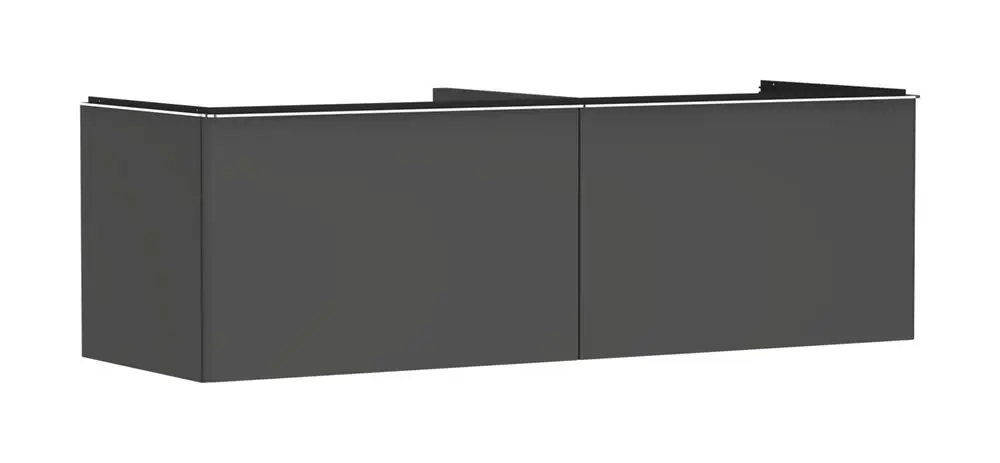 Waschtischunterschrank in Diamantgrau Matt von Hansgrohe, mit zwei Schubkästen, geeignet für Aufsatzwaschtisch, einfache, rechteckige Form.
